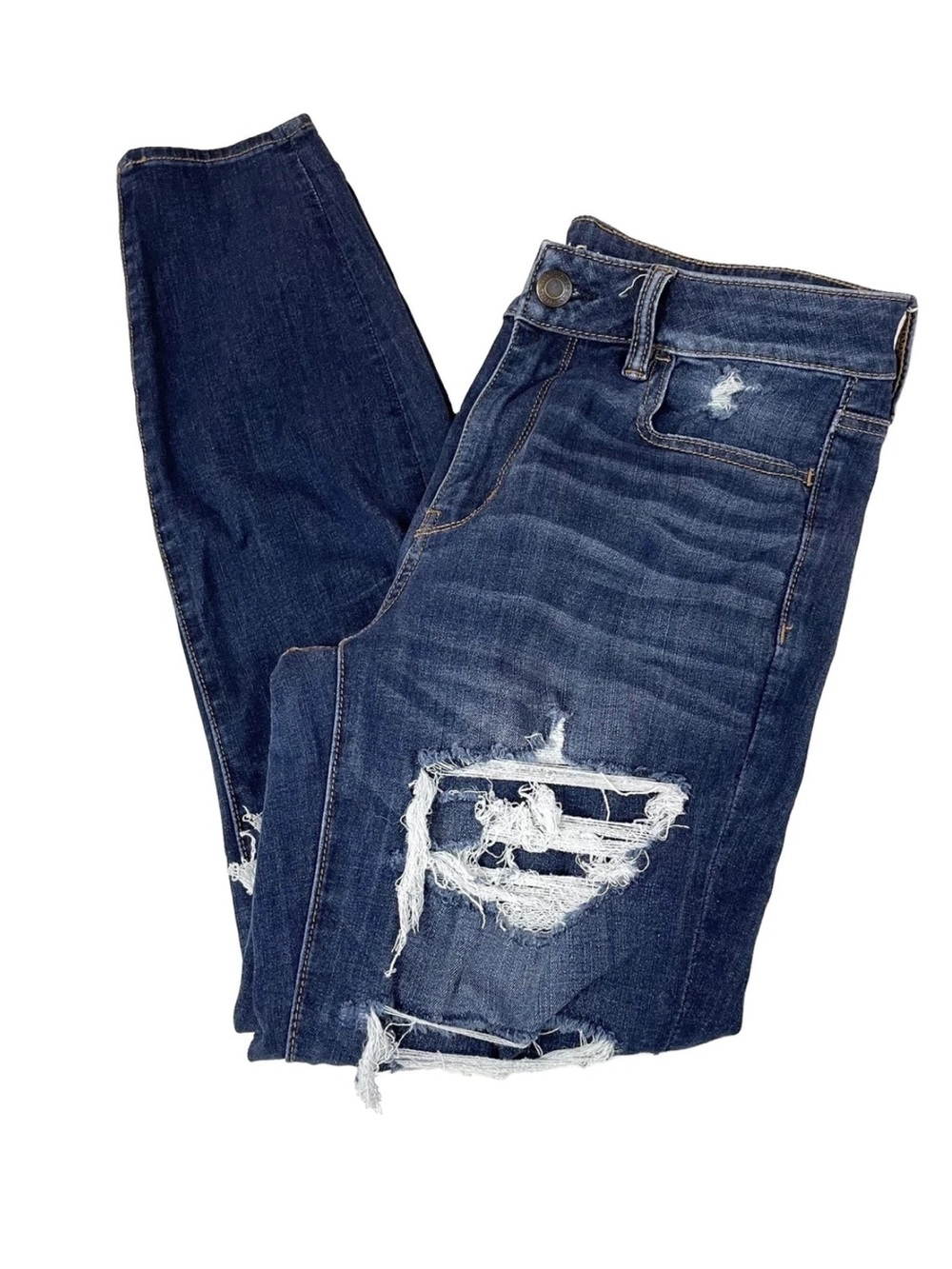 American Eagle Women’s Jeans 10 Hi Rise Jegging Distressed Dark Wash #0508